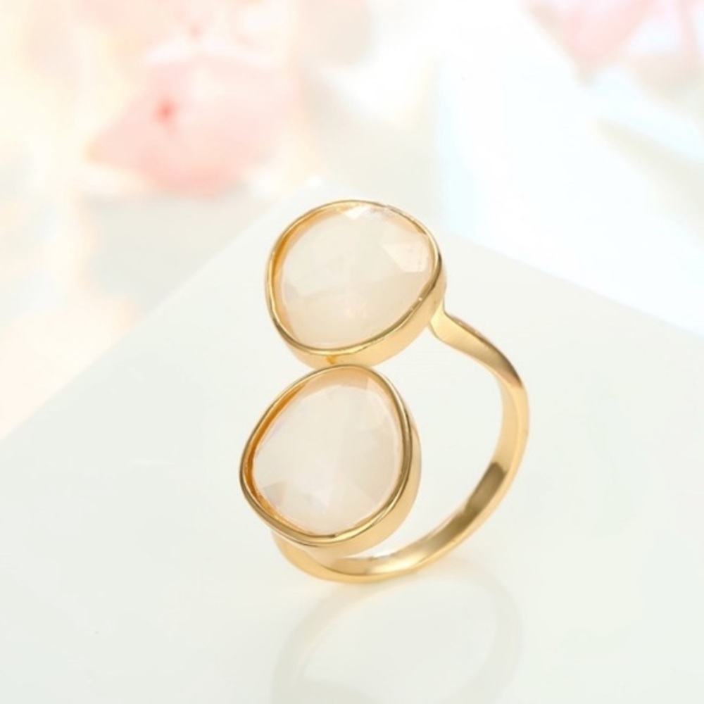 Adjustable white faux moonstone ring